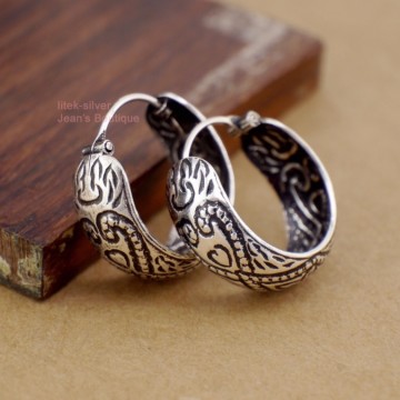 925 sterling zilveren bali stijl geoxideerd huggie oorringen voor vrouwen a4178